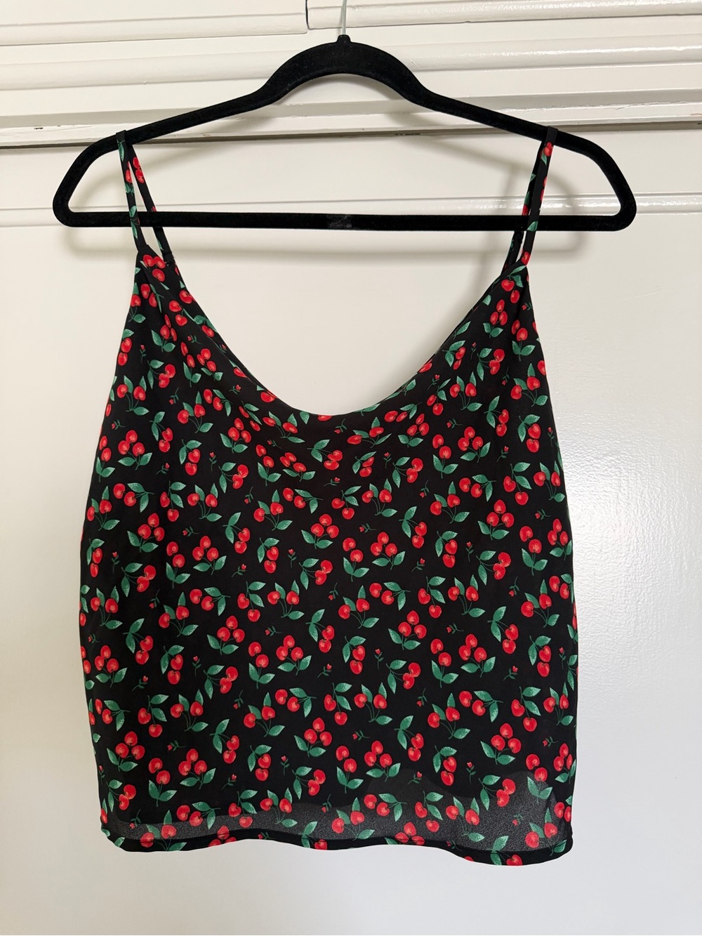 Black Cherry Print Spaghetti Strap Tank Top